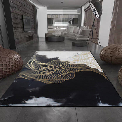 Vivolux | Traditioneel Swirl Stripe Patroon Vloerkleed Zwart en Wit Oosters Vloerkleed Polyester Wasbaar Antislip Achterkant Area Vloerkleed voor Woonkamer
