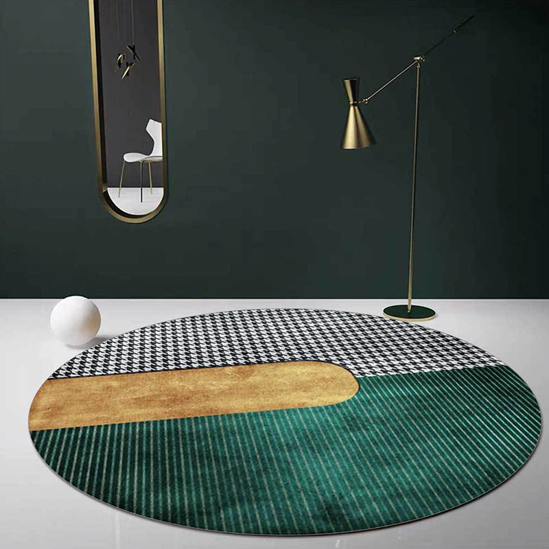 Vivolux | Zeitgenössisches Hahnentrittmuster Teppich Grün und Goldene Polyester Teppich Maschinenwaschbar Rutschsichere Teppich für Schlafzimmer