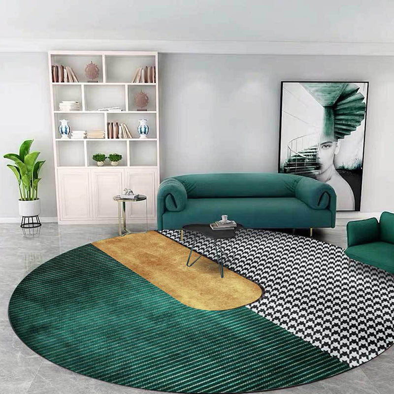 Vivolux | Zeitgenössisches Hahnentrittmuster Teppich Grün und Goldene Polyester Teppich Maschinenwaschbar Rutschsichere Teppich für Schlafzimmer
