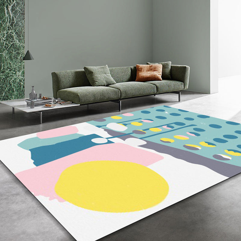 Vivolux | Blau und Weiß Schlafzimmer Teppich Neuheit Farbblock Punkte Muster Bereichsteppich Polyester Rutschfester Waschbarer Teppich