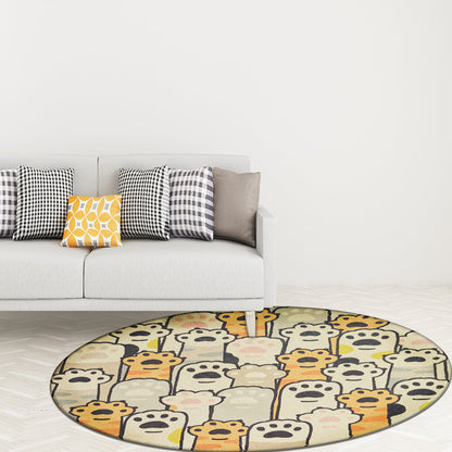 Vivolux | Geel en Witte Kinderen Tapijt Polyester Kat Voetafdruk Patroon Tapijt Wasbaar Antislip Achterkant Vloerkleed voor Kinderen Kamer