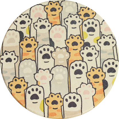 Vivolux | Geel en Witte Kinderen Tapijt Polyester Kat Voetafdruk Patroon Tapijt Wasbaar Antislip Achterkant Vloerkleed voor Kinderen Kamer