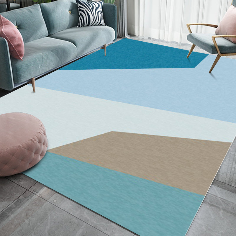 Vivolux | Einfache Neuheit Teppich in Blau Farbblockmuster Teppich Polyester Rutschfest Haustierfreundlicher Teppich für die Heimdekoration