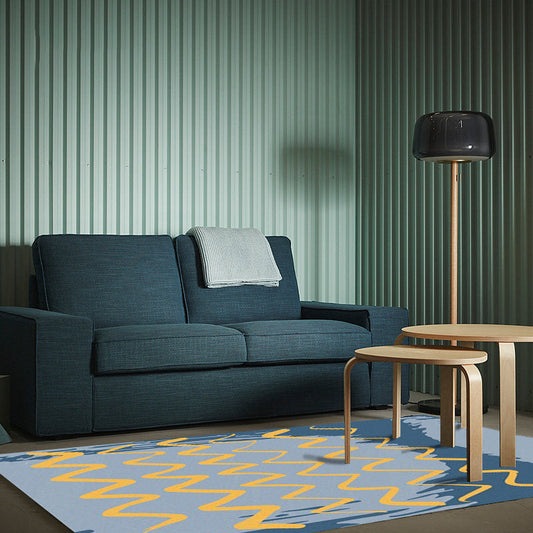 Vivolux | Lässiger Neuheitsteppich in Blau Geometrisches Wellenmuster Teppich Polyester Fleckenresistenter Teppich für die Wohnkultur