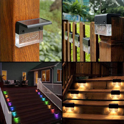 Vivolux | Solar Deck Lights 4er Set, Solar Stufenlichter Außen, Warmweiß/Farbwechselnde Solarzaunleuchte für Terrasse Garten Hof