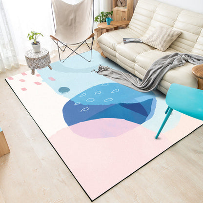 Vivolux | Blauwe en Roze Slaapkamer Tapijt Novelty Kleur Blok Waterverf Schilderij Patroon Gebied Tapijt Polyester Wasbare Vloerkleed