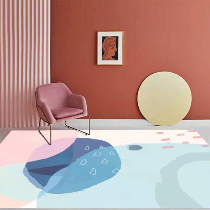 Vivolux | Blauwe en Roze Slaapkamer Tapijt Novelty Kleur Blok Waterverf Schilderij Patroon Gebied Tapijt Polyester Wasbare Vloerkleed