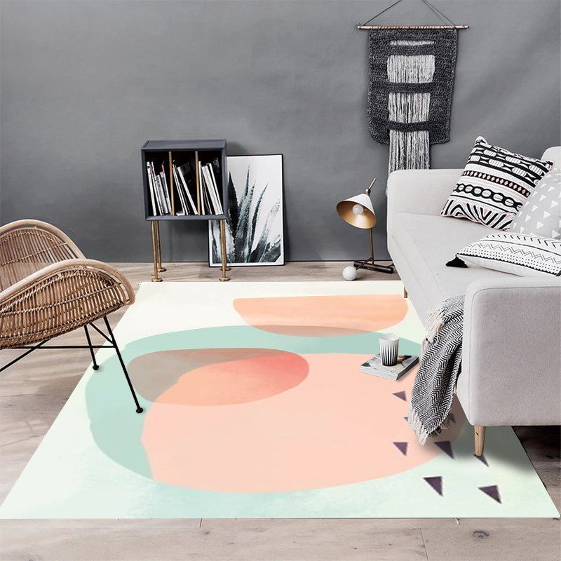 Vivolux | Neuheit Wohnzimmerteppich in Orange und Grün Farbblock-Dreieckdruck Teppich Polyester Waschbarer Bereichsteppich