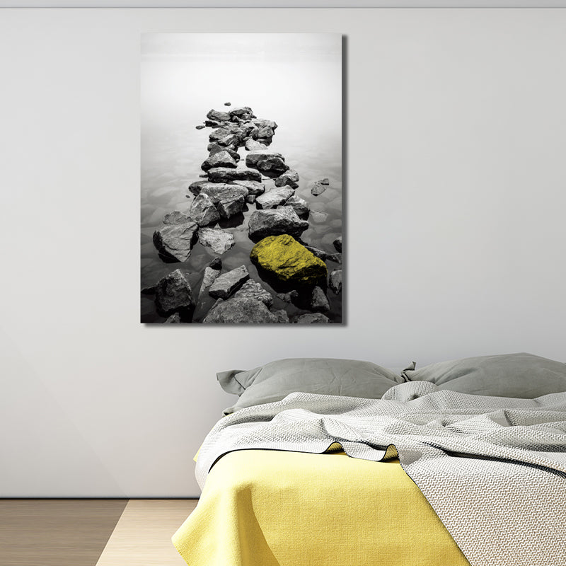 Vivolux | Retro River Rock Shore Canvas Wandkunst Graue Texturierte Oberfläche Wanddeko für Schlafzimmer