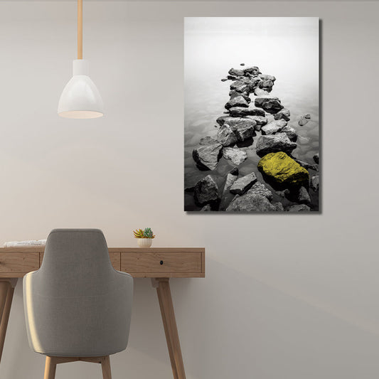 Vivolux | Retro River Rock Shore Canvas Wandkunst Graue Texturierte Oberfläche Wanddeko für Schlafzimmer