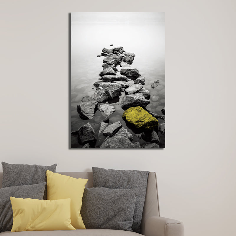Vivolux | Retro River Rock Shore Canvas Wandkunst Graue Texturierte Oberfläche Wanddeko für Schlafzimmer