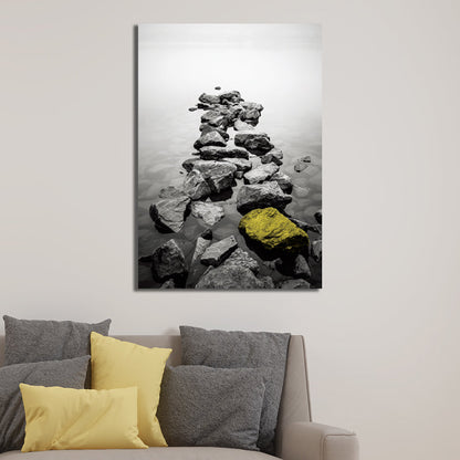 Vivolux | Retro River Rock Shore Canvas Wandkunst Graue Texturierte Oberfläche Wanddeko für Schlafzimmer