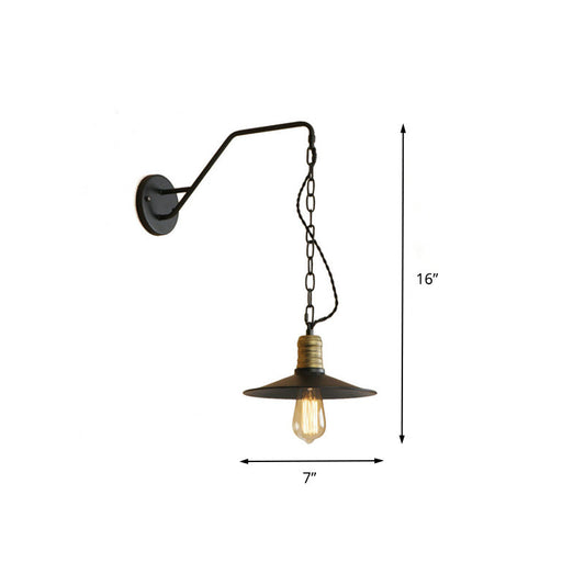 Vivolux | 1 Glühbirne Wand hängen Licht mit flachem Schirm und Kette Metall Vintage Stil Wohnzimmer Wandleuchte Beleuchtung in Schwarz, 7"/10" B