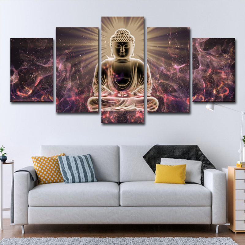 Vivolux | Glänzender Buddhistische Wandkunst Druck für Wohnzimmer Religiöse Leinwand in Lila-Schwarz