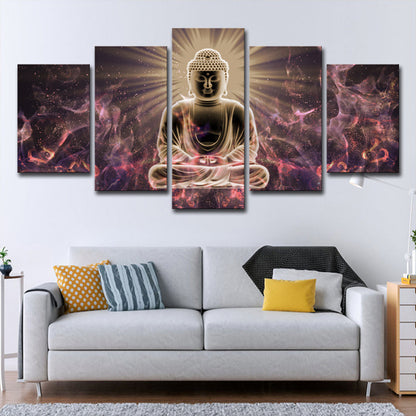 Vivolux | Glänzender Buddhistische Wandkunst Druck für Wohnzimmer Religiöse Leinwand in Lila-Schwarz