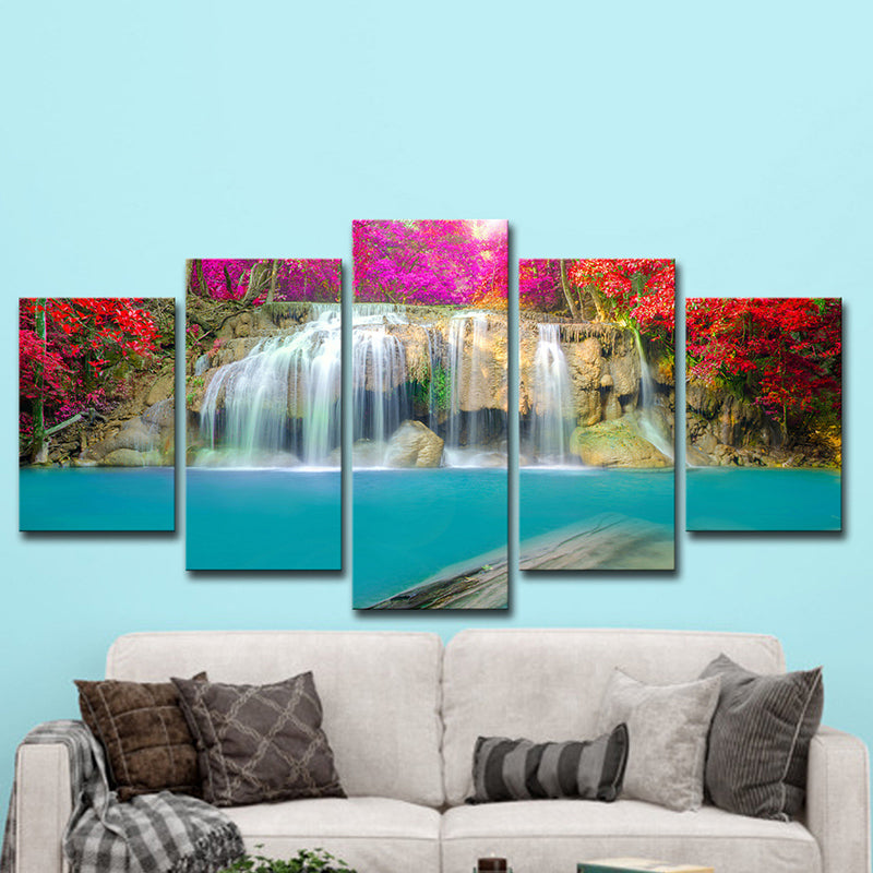 Vivolux | Cascade mit Blumenblüte Leinwand Modern Mehrteilig Mädchen Schlafzimmer Wandkunst Dekor