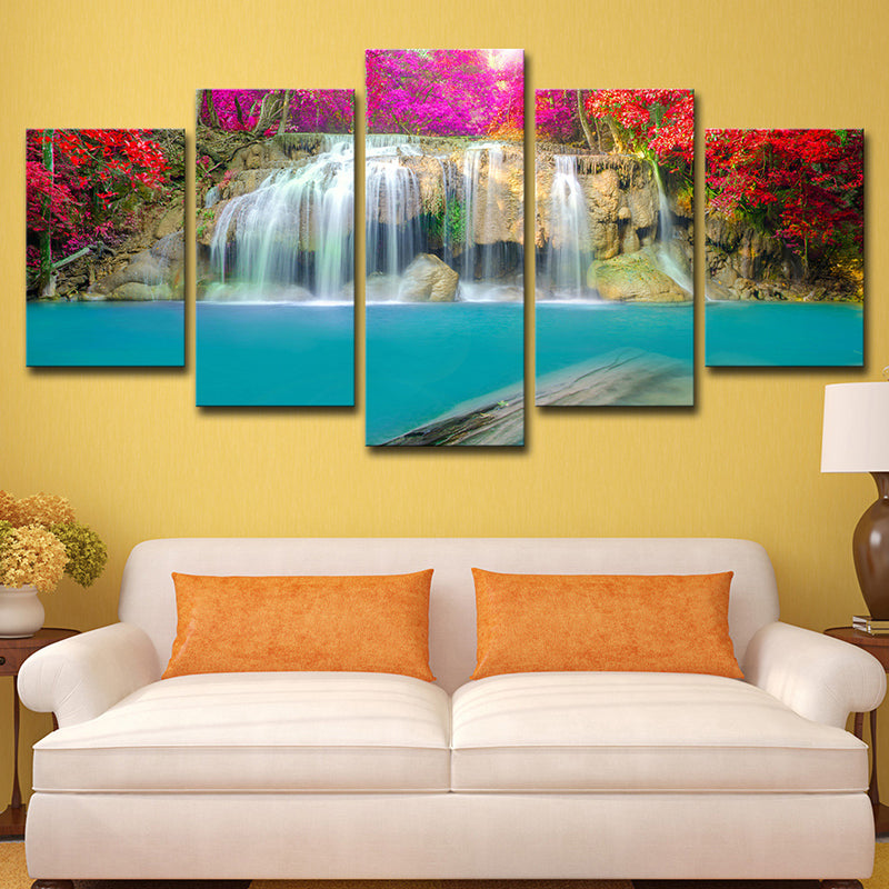 Vivolux | Cascade mit Blumenblüte Leinwand Modern Mehrteilig Mädchen Schlafzimmer Wandkunst Dekor