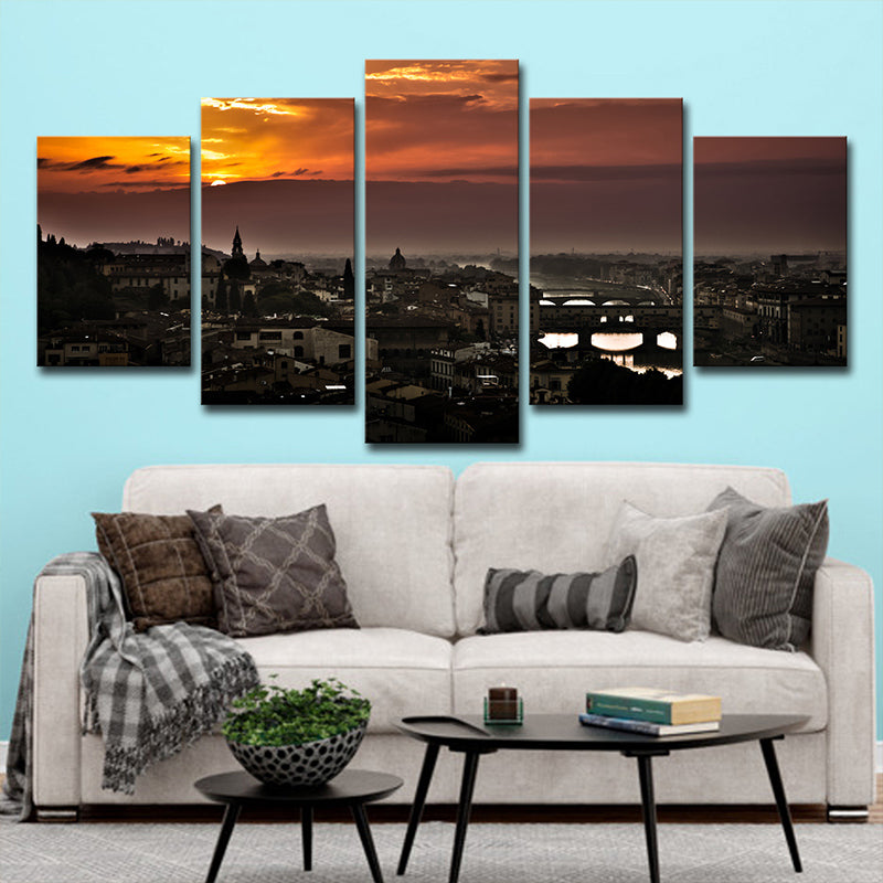 Vivolux | Schwarze global inspirierte Wandkunst Dekor Luftaufnahme von Florenz Sonnenuntergang Leinwand für das Wohnzimmer
