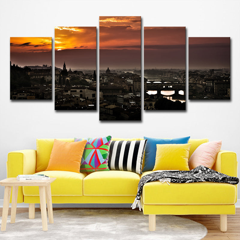 Vivolux | Schwarze global inspirierte Wandkunst Dekor Luftaufnahme von Florenz Sonnenuntergang Leinwand für das Wohnzimmer