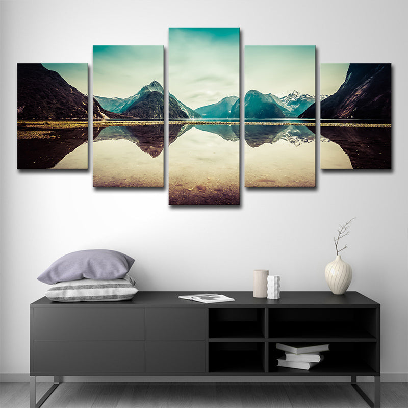 Vivolux | Blaue Milford Sound Landschaftsleinwand Mehrteiliges Wandkunst für Wohnzimmer