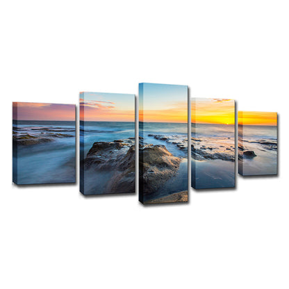 Vivolux | Tropischer Sonnenuntergang Seascape Leinwanddruck Gelb Mehrteiliges Wandkunstwerk für Zimmer