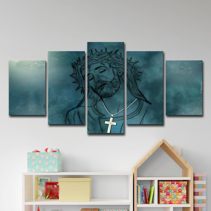 Vivolux | Blaue Jesus Christus Wandkunstdruck Mehrteilig Modernismus Esszimmer Leinwandmalerei