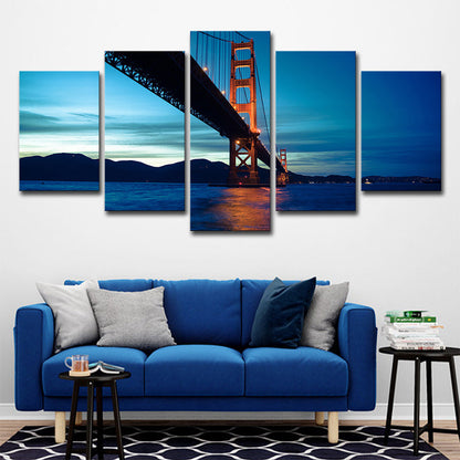 Vivolux | Blauwe Golden Gate Bridge Canvas Print Multi-Piece Wereld geïnspireerde Woonkamer Muurdecoratie