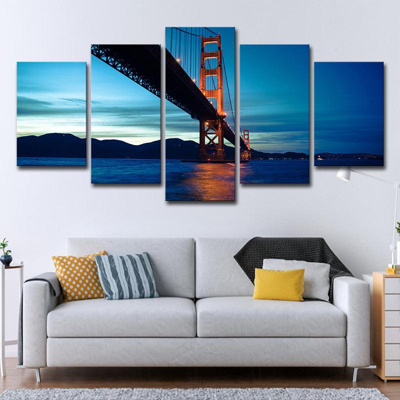 Vivolux | Blauwe Golden Gate Bridge Canvas Print Multi-Piece Wereld geïnspireerde Woonkamer Muurdecoratie