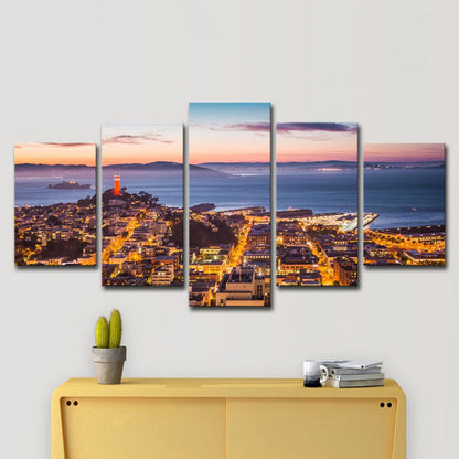 Vivolux | Alcatraz Island Nacht Landschaftsleinwand Kunst Global Inspiriert Multi-Stück Home Wanddekoration in Braun