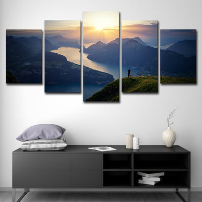 Vivolux | Vierteilige Leinwand mit Blick auf den Vierwaldstättersee - Modernismus - Wandkunst Dekor für das Wohnzimmer