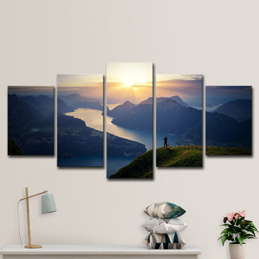Vivolux | Vierteilige Leinwand mit Blick auf den Vierwaldstättersee - Modernismus - Wandkunst Dekor für das Wohnzimmer
