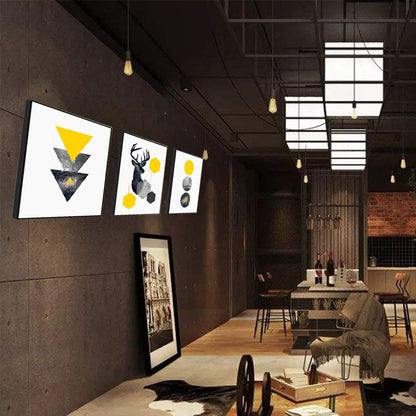 Vivolux | Illustration Einfachheit Wandkunst Set mit Elch und geometrischem Muster in Schwarz-Gelb