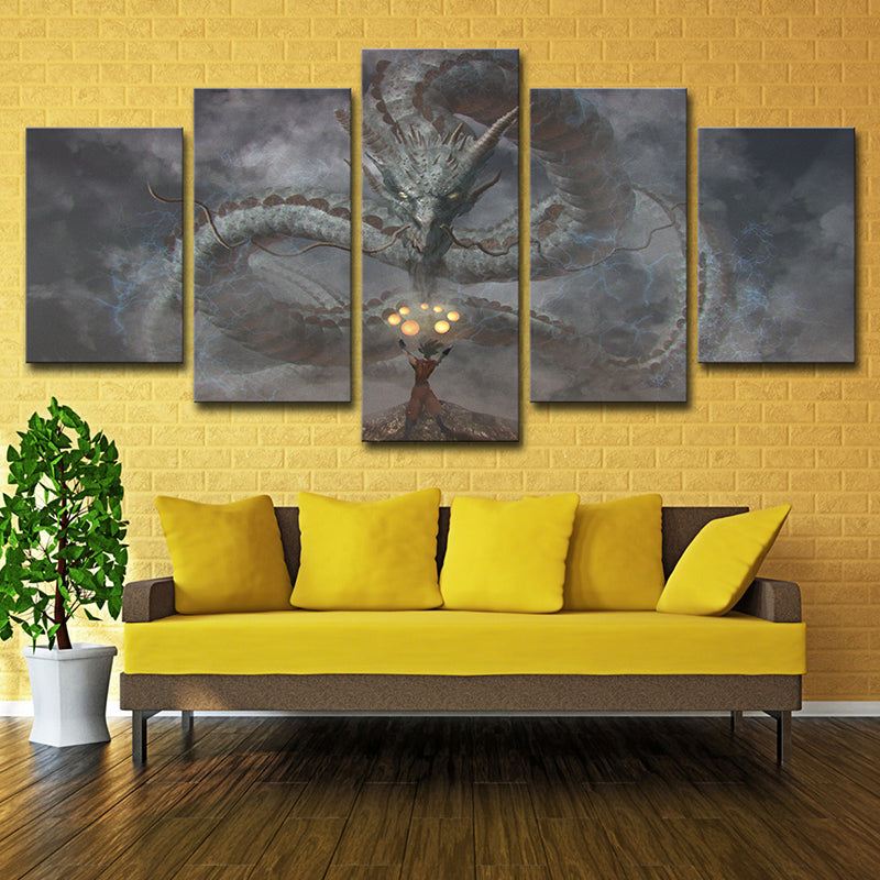 Vivolux | Evil Dragon Wanddecoratie voor Jongens slaapkamer Fantasy Canvas Print in Zwart, Meerdere Stukken