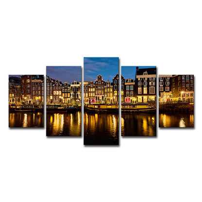 Vivolux | Amsterdam Canal Night Landscape Art Print Modern Multi-Piece Living Room Decor Wall Decoration
