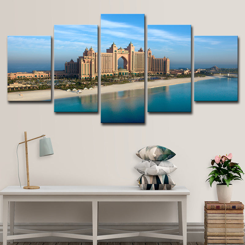 Vivolux | Zeitgenössisches Emirates City Hotel Leinwand Blau Mehrteiliges Wandkunst für Schlafzimmer