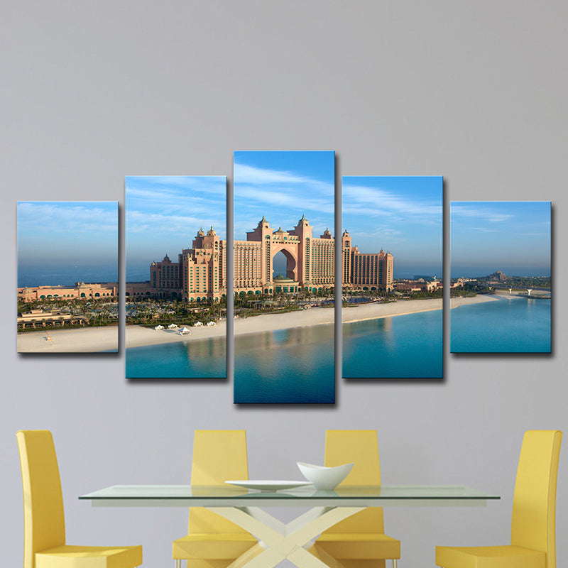 Vivolux | Zeitgenössisches Emirates City Hotel Leinwand Blau Mehrteiliges Wandkunst für Schlafzimmer