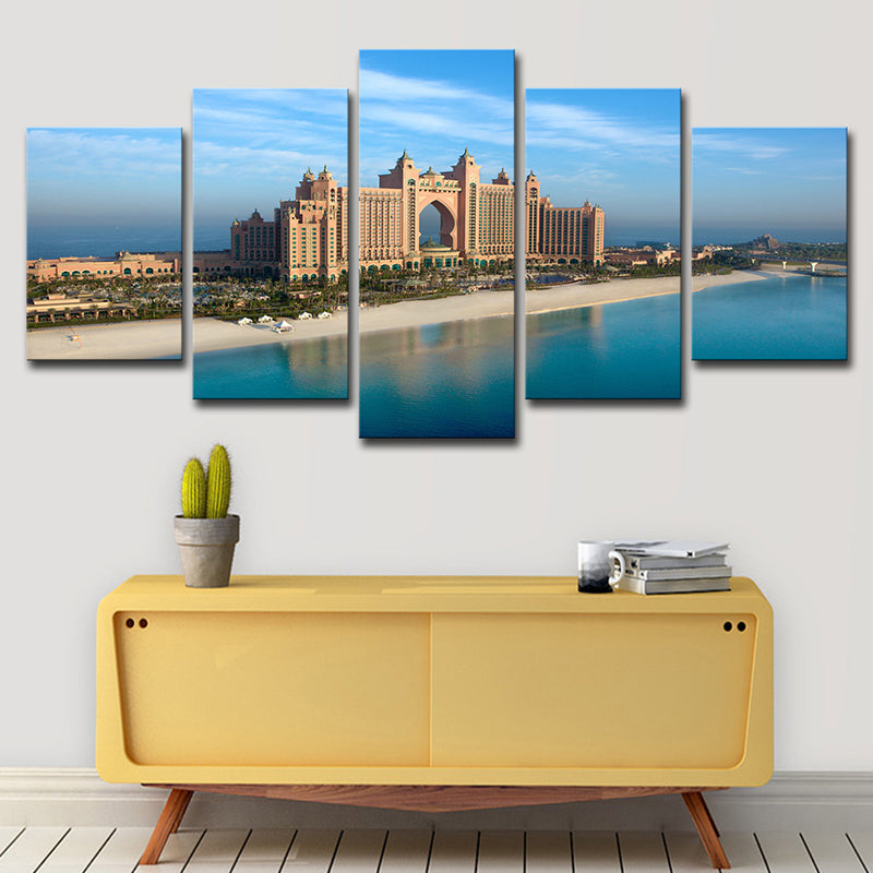 Vivolux | Zeitgenössisches Emirates City Hotel Leinwand Blau Mehrteiliges Wandkunst für Schlafzimmer