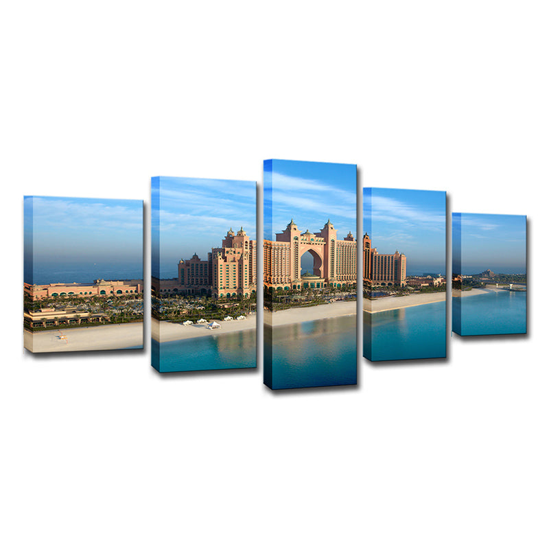 Vivolux | Zeitgenössisches Emirates City Hotel Leinwand Blau Mehrteiliges Wandkunst für Schlafzimmer