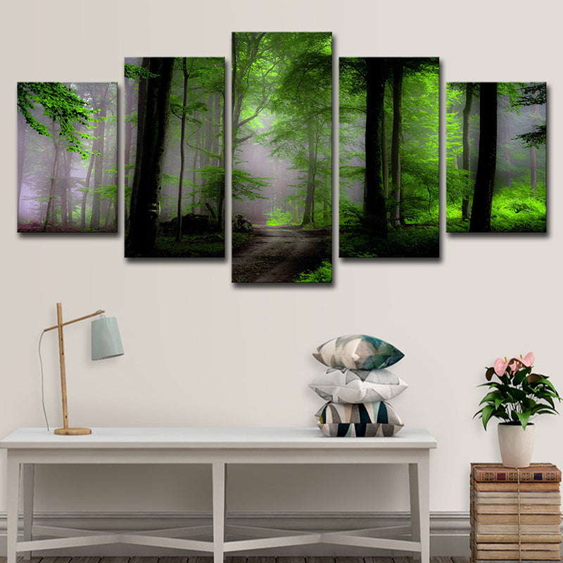 Vivolux | Dawn Forest View Wandkunst Hedendaagse Rustige Natuurlijke Landschap Canvasprint in Groen