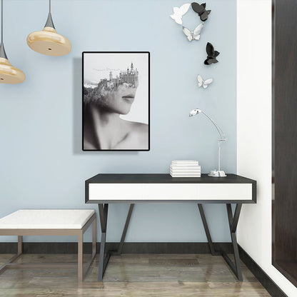 Vivolux | Gemischte Medien Vintage-Leinwandwandkunst mit Frauen- und Bergschlossmuster in Grau