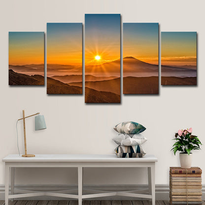 Vivolux | Sonnenuntergang Berglandschaft Leinwandkunst Mehrteilig Moderne Wohnzimmer Wanddekoration in Gelb