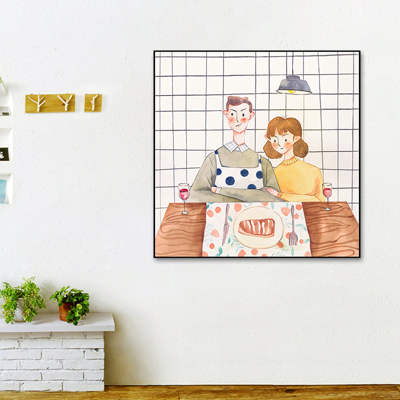 Vivolux | Kochliebhaber Kunstdruck für Esszimmer Figur Wanddekoration in Gelb-Weiß, Texturiert