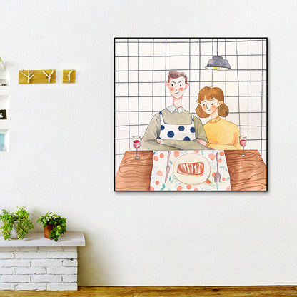 Vivolux | Kochliebhaber Kunstdruck für Esszimmer Figur Wanddekoration in Gelb-Weiß, Texturiert