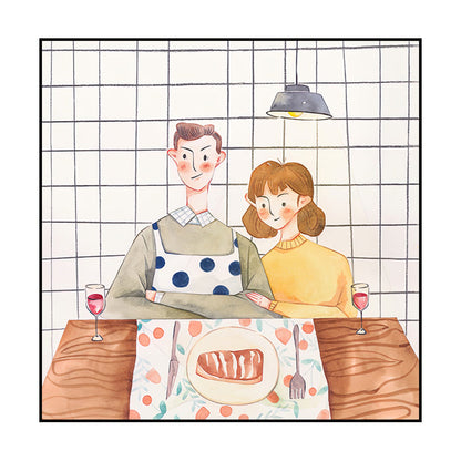 Vivolux | Kochliebhaber Kunstdruck für Esszimmer Figur Wanddekoration in Gelb-Weiß, Texturiert