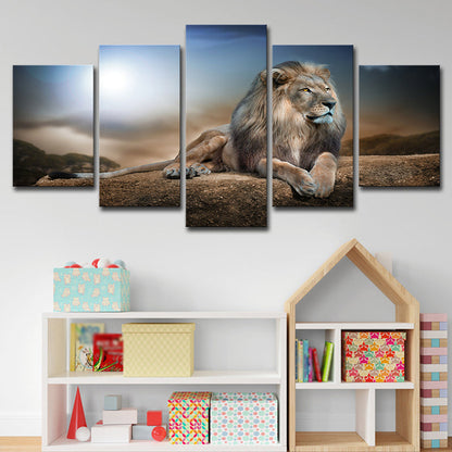 Vivolux | Wild Beast Löwe Wandkunst Druck Zeitgenössische Mehrteiliges Leinwand in Braun und Blau