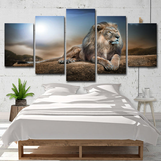 Vivolux | Wild Beast Löwe Wandkunst Druck Zeitgenössische Mehrteiliges Leinwand in Braun und Blau