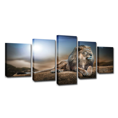 Vivolux | Wild Beast Löwe Wandkunst Druck Zeitgenössische Mehrteiliges Leinwand in Braun und Blau