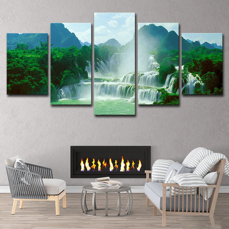 Vivolux | Waterval Wanddecoratie Print in Groene Canvas Wanddecoratie voor Woonkamer, Meerdere Stukken