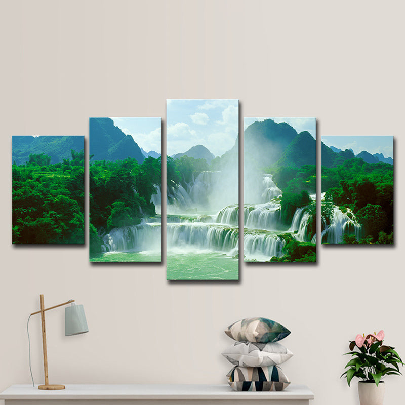 Vivolux | Waterval Wanddecoratie Print in Groene Canvas Wanddecoratie voor Woonkamer, Meerdere Stukken