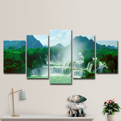 Vivolux | Waterval Wanddecoratie Print in Groene Canvas Wanddecoratie voor Woonkamer, Meerdere Stukken